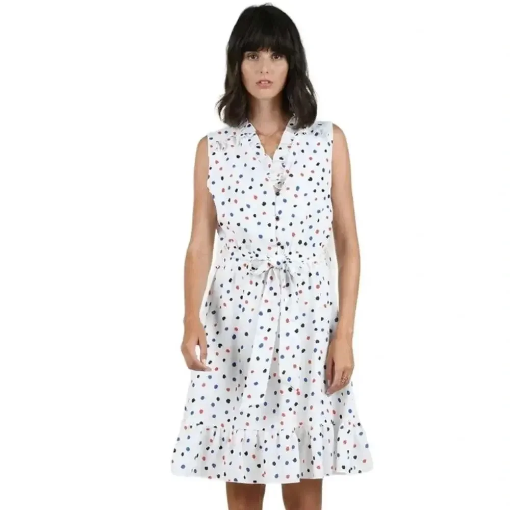Molly Bracken Veil Print Dress White with Polkadots (black,red,blue) Size S